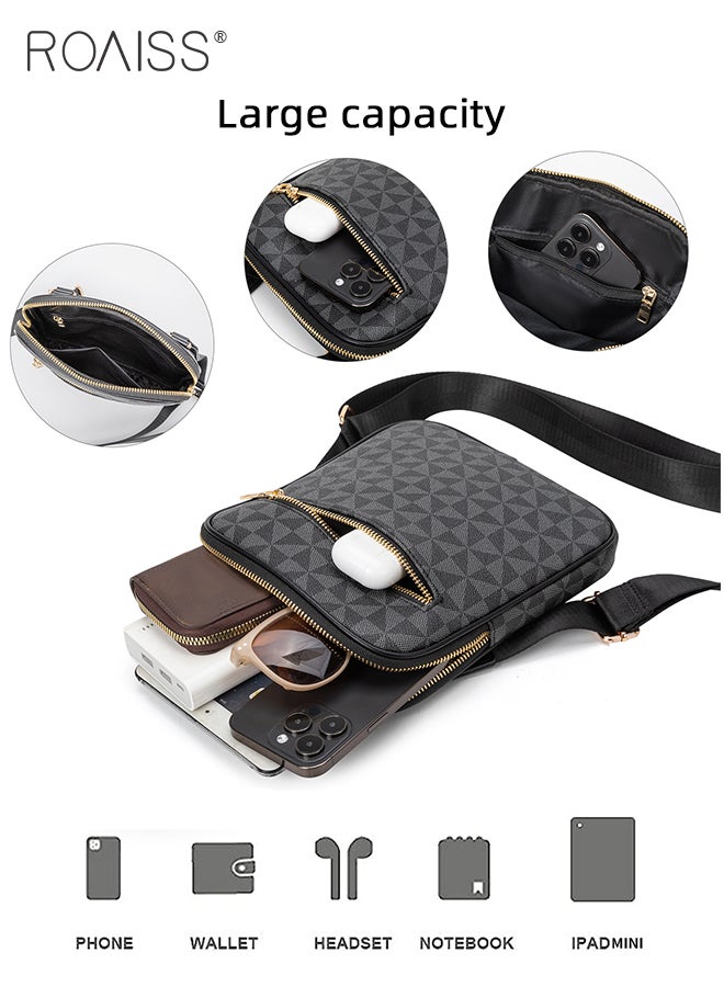 roaiss Minimalist Crossbody Bag for Men Vintage Geometric Print Shoulder Bags with Adjustable Strap Men's Multi-functional Trendy Versatile Splashproof Portable Square Bag for Business or Casual - Image 4
