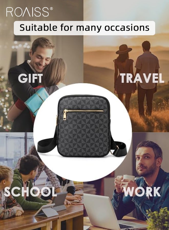 roaiss Minimalist Crossbody Bag for Men Vintage Geometric Print Shoulder Bags with Adjustable Strap Men's Multi-functional Trendy Versatile Splashproof Portable Square Bag for Business or Casual - Image 2