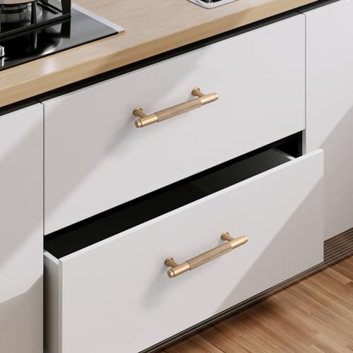 9BUILD 10 Pack Knurled Cabinet Pulls 375 Inch Champagne Bronze Kitchen Cabinet Handles Cabinet Hardware Kitchen Handles for Cabinets Brass Drawer Pulls T Bar Drawer Handle - Image 3