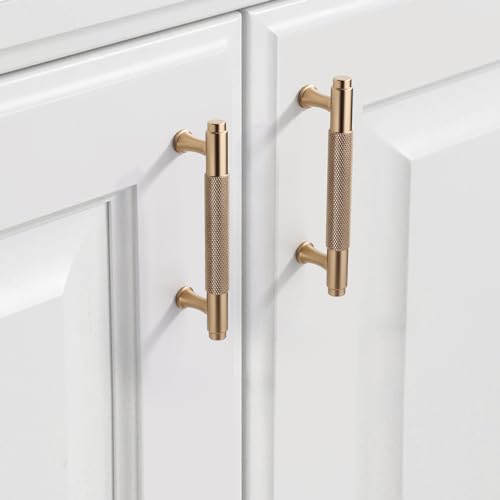9BUILD 10 Pack Knurled Cabinet Pulls 375 Inch Champagne Bronze Kitchen Cabinet Handles Cabinet Hardware Kitchen Handles for Cabinets Brass Drawer Pulls T Bar Drawer Handle - Image 1