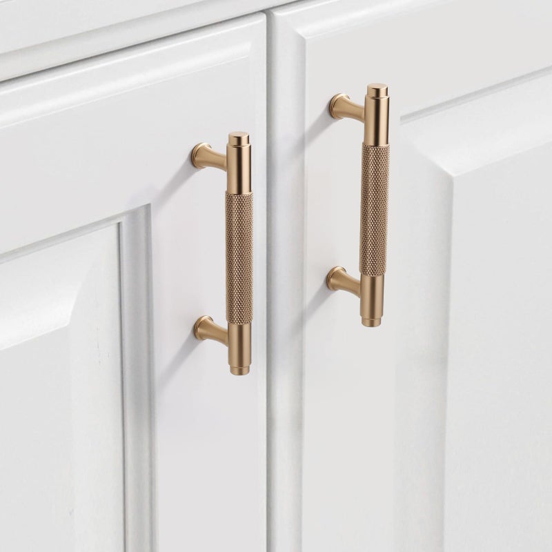 9BUILD 10 Pack Knurled Cabinet Pulls 375 Inch Champagne Bronze Kitchen Cabinet Handles Cabinet Hardware Kitchen Handles for Cabinets Brass Drawer Pulls T Bar Drawer Handle - Image 2