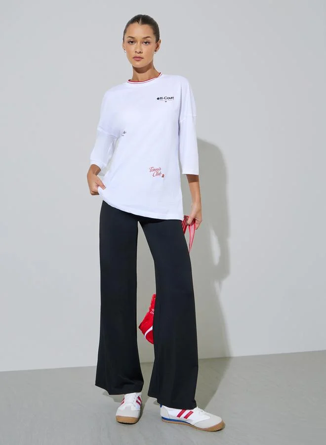 Styli White Graphic Print Contrast Neckline Oversized T-Shirt