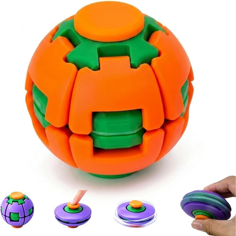 QITAI Fidget Spinner Decompression Ball, 360° Press & Spin Fidget Ball, 3D Printed Finger Decompression Rotating Ball Sensory Fidget Fun Toy for Adults Portable Desk Toy for Office, School (1, Orange) - Image 1
