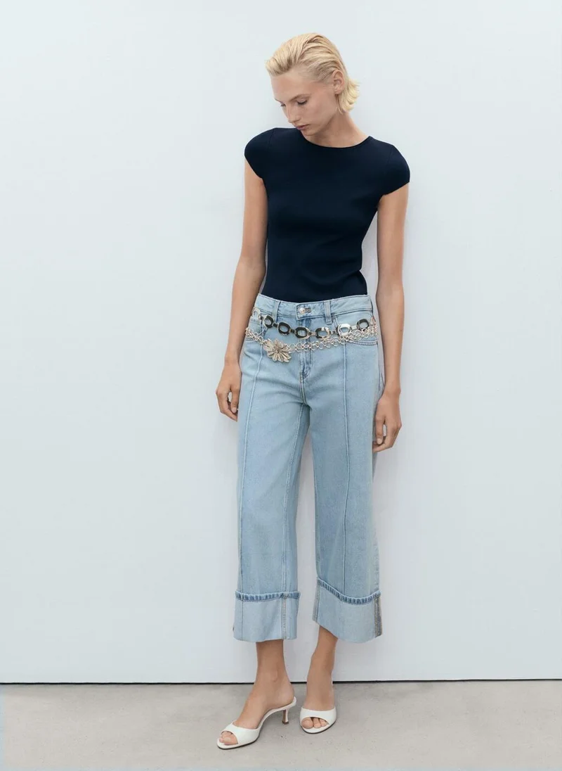 MANGO  Wide leg cropped jeans with turned-up hem for Women | Best Price UAE