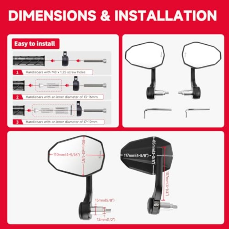 Motorcycle Bar End Mirrors, CNC Aluminum Universal Motorcycle Mirror Fit for 7/8" Handlebars, Compatible with Most Honda Grom, Yamaha, Kawasaki, Ducati, Suzuki and More - Image 5