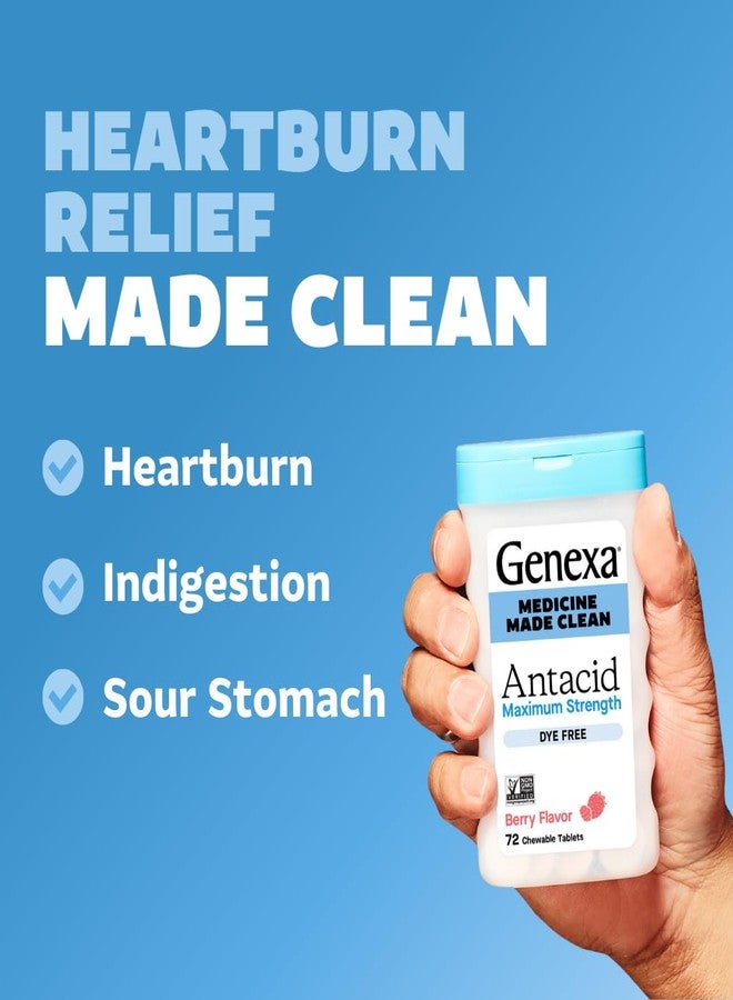 Genexa Clean Antacid Chewable Tablets | Maximum Strength Calcium Carbonate for Heartburn, Acid Indigestion & Upset Stomach Relief | Dye Free, 0% Artificial Additives | Berry Flavor Chewables, 72ct - Image 5