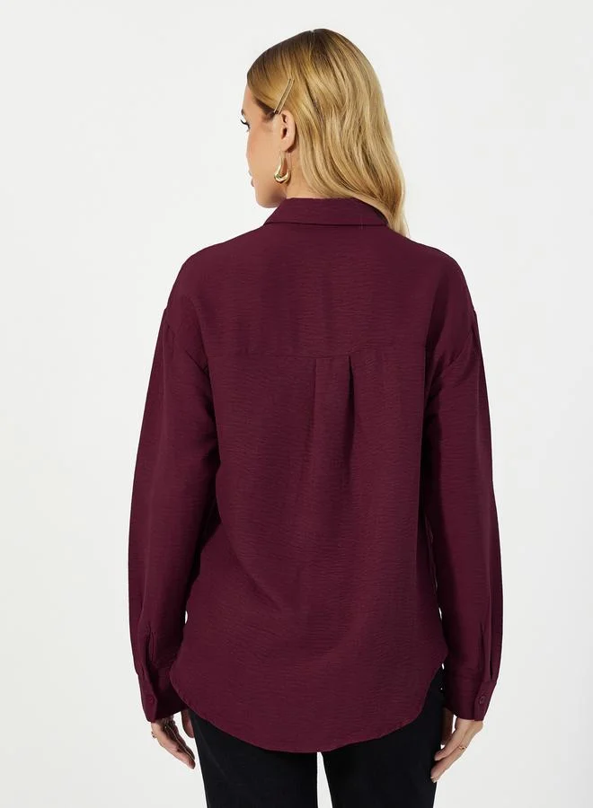Styli Textured Oversized Shirt with Button Placket