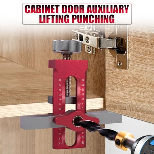 Kingson Cabinet Door Mounting Jig 2-in-1 Mounting Tool with Quick Edge Positioner,Adjustable Cabinet Door Installation Positioner,Cabinet Door Positioning Tool Jig for Most Cabinet Doors(Red) - Image 3