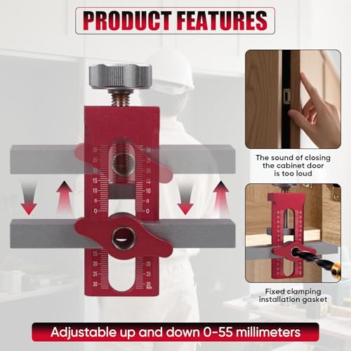 Kingson Cabinet Door Mounting Jig 2-in-1 Mounting Tool with Quick Edge Positioner,Adjustable Cabinet Door Installation Positioner,Cabinet Door Positioning Tool Jig for Most Cabinet Doors(Red) - Image 5