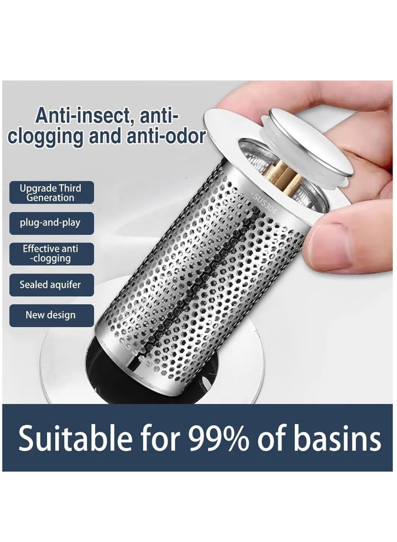 Arabest Stainless Steel Floor Drain Filter, Bathroom Sink Stopper Hair Catcher, Stainless Steel Drain Filter, Pop up Drain Hair Catcher, Stainless Steel Pop up Drain Filter, Water Drain Filter, 2Pieces - Image 2