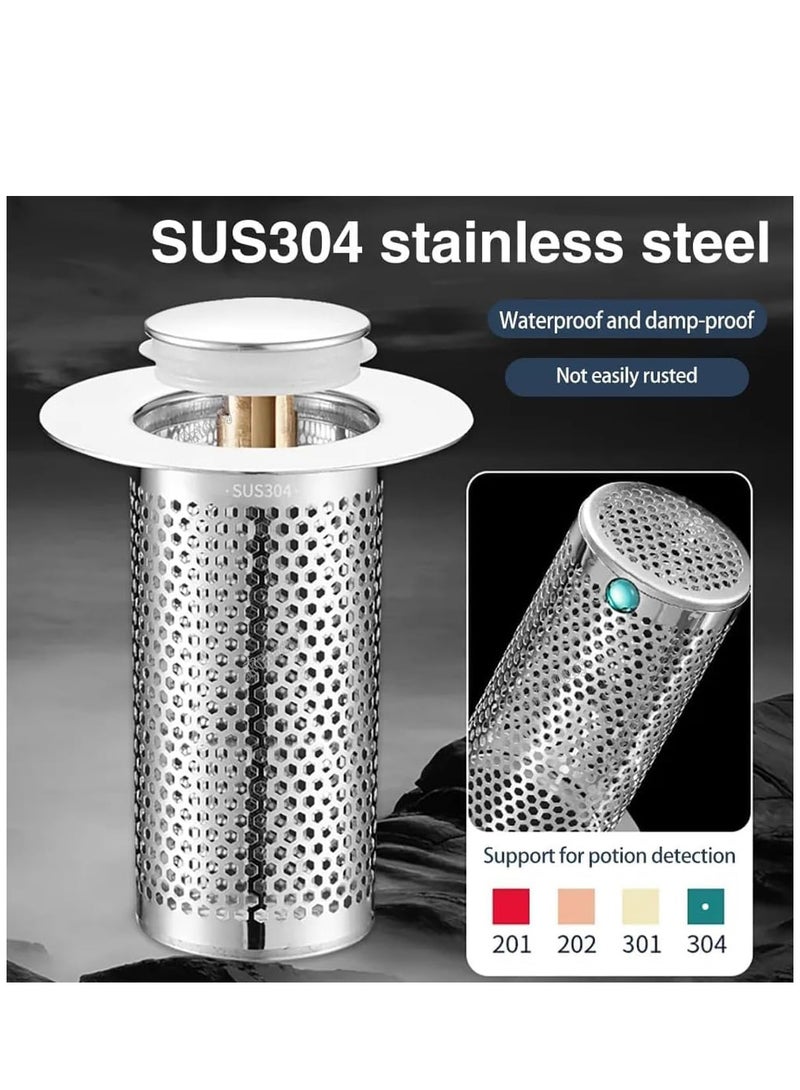 Arabest Stainless Steel Floor Drain Filter, Bathroom Sink Stopper Hair Catcher, Stainless Steel Drain Filter, Pop up Drain Hair Catcher, Stainless Steel Pop up Drain Filter, Water Drain Filter, 2Pieces - Image 5