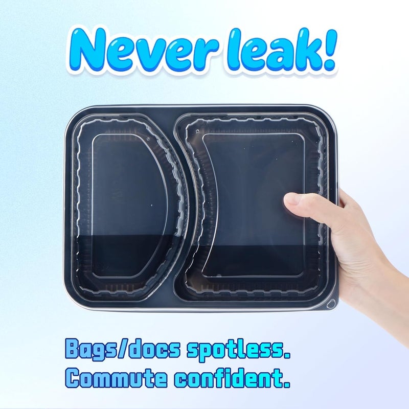 YANGRUI To Go Containers, 40 Pack (40 Trays + 40 Lids) 41oz 2 Compartment BPA Free Reusable Take Out Box Shrink Wrap Machine Washable Meal Prep Container - Image 4