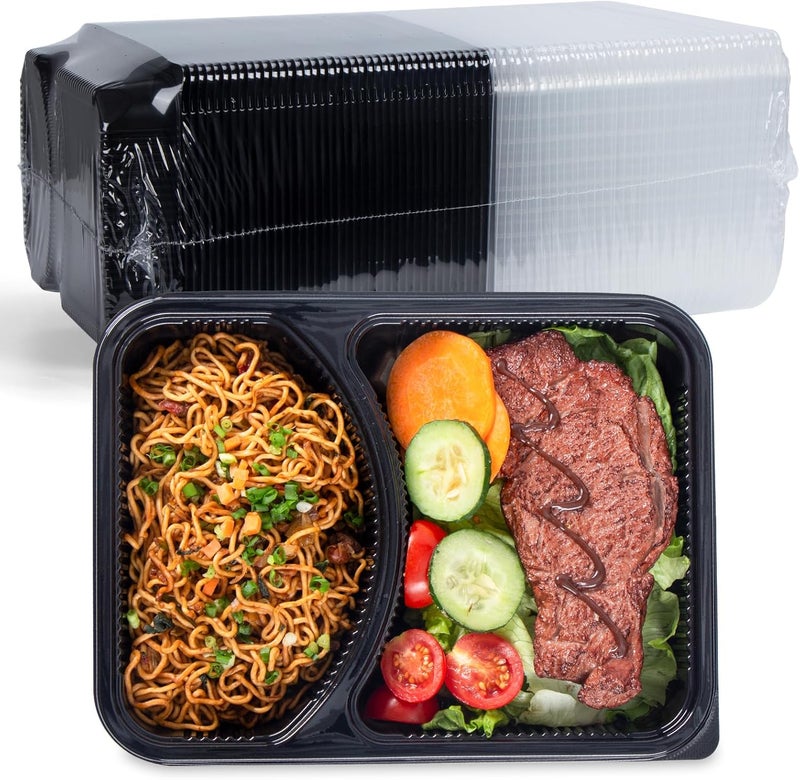 YANGRUI To Go Containers, 40 Pack (40 Trays + 40 Lids) 41oz 2 Compartment BPA Free Reusable Take Out Box Shrink Wrap Machine Washable Meal Prep Container - Image 1