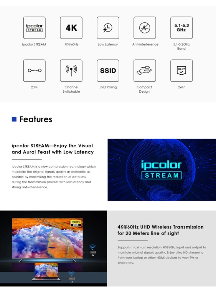 لينكينج موسع HDMI لاسلكي من نوع Type-C بدقة 4K بسرعة 60 هرتز ومدى 20 متر موديل LKV488 - Image 4