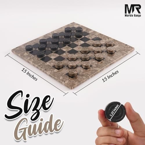 MARBLE RANGE Marble Checkers Board Game 15 Inches Oceanic and Black Handmade 2Player Tournament Checker Set Board Game Set Elegant Holiday - Image 5