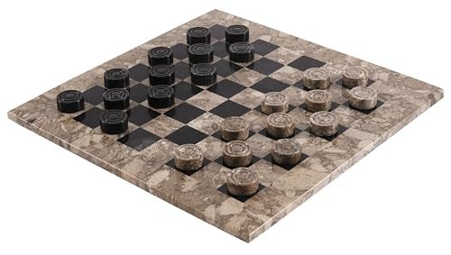 MARBLE RANGE Marble Checkers Board Game 15 Inches Oceanic and Black Handmade 2Player Tournament Checker Set Board Game Set Elegant Holiday - Image 1