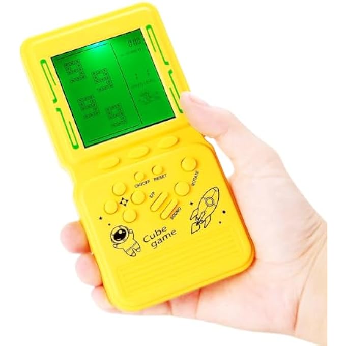 BLOCK GAME CONSOLE LARGE SCREEN WITH GREEN BACKLIGHT, RETRO CLASSIC NOSTALGIA PUZZLE, BUILT-IN 999 IN 1 BRICK GAME, UNISEX, YELLOW, HANDHELD, BATTERY POWERED - Image 5