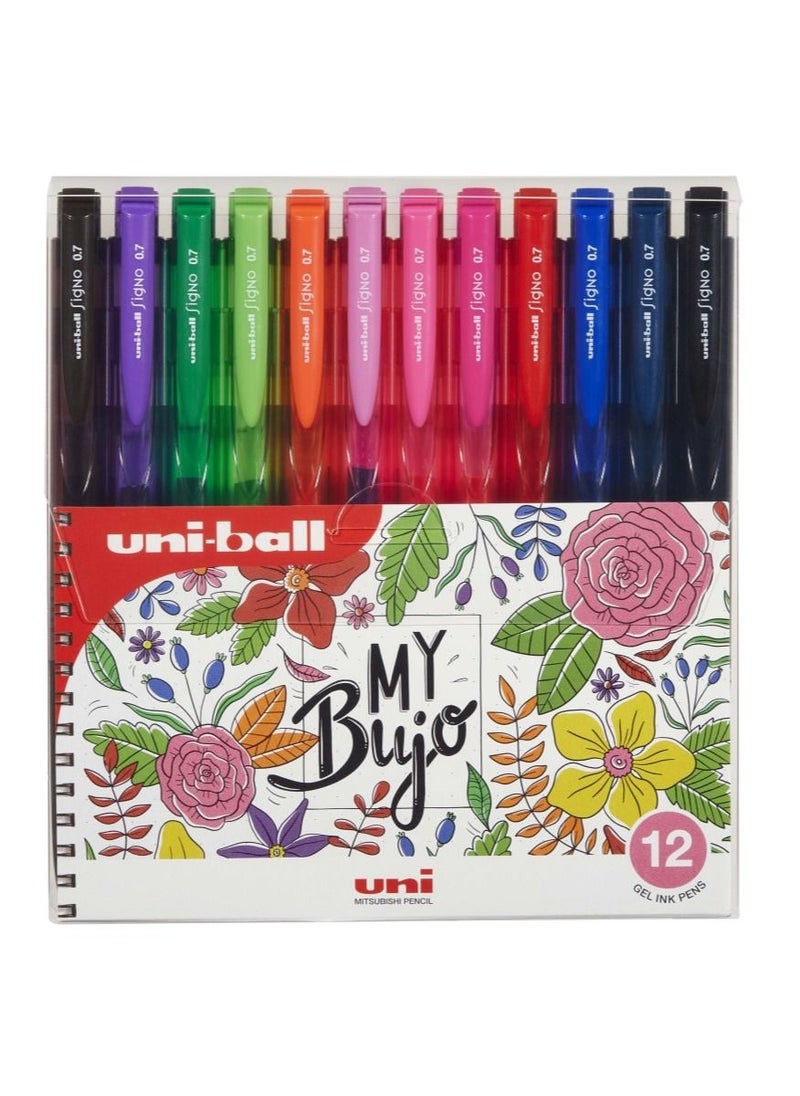 Uniball 12-Piece Signo Gel Ink Retractable Rollerball Pen Multicolour  - Image 1