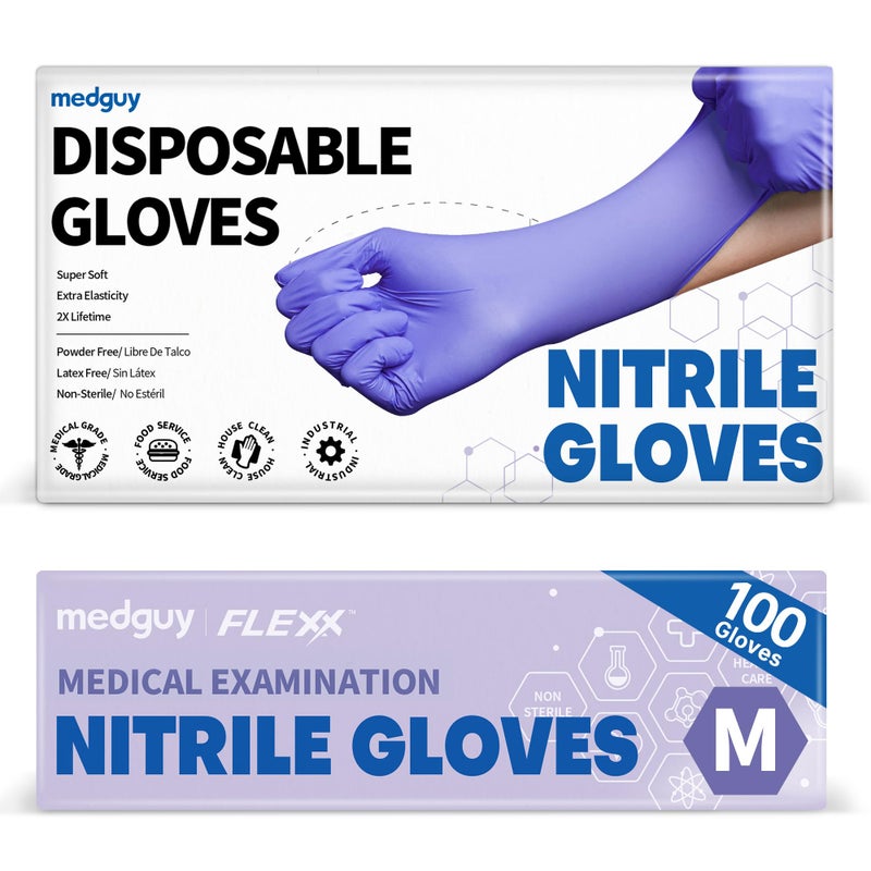 Medguy Medical Nitrile Exam Gloves, 4 Mil Powder-Free Latex-Free Food-Safe Disposable Cooking Cleaning Glove, Blue-Violet 100Pcs (Medium) - Image 1