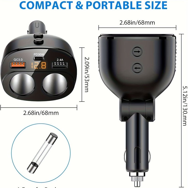 80W Dual Port Car Charger Black With Voltage Detection Adjustable Angle Smartphone Charging System - Image 2