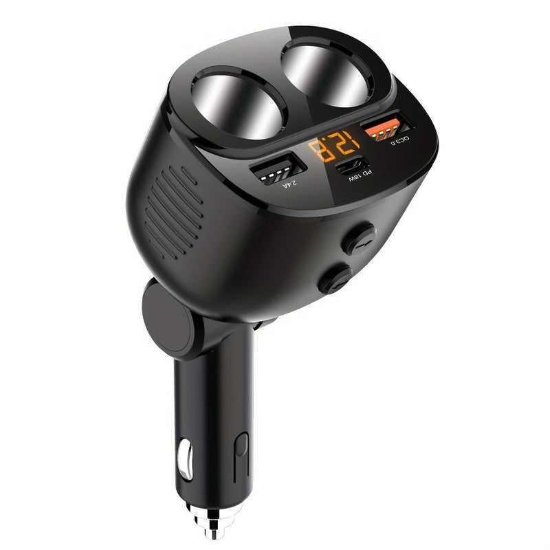 80W Dual Port Car Charger Black With Voltage Detection Adjustable Angle Smartphone Charging System - Image 5