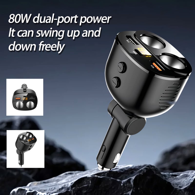 80W Dual Port Car Charger Black With Voltage Detection Adjustable Angle Smartphone Charging System - Image 4