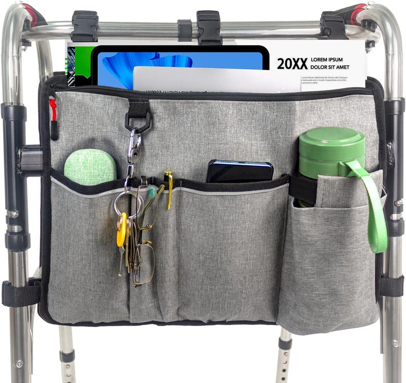 TONINT Large Walking Frame Bag with Cup Holder,Walker Tote Bag,Walker Basket,Folding Walker Attachment Hands-Free Storage Basket Mobility Aid Accessory Pouch for Elderly - Image 1