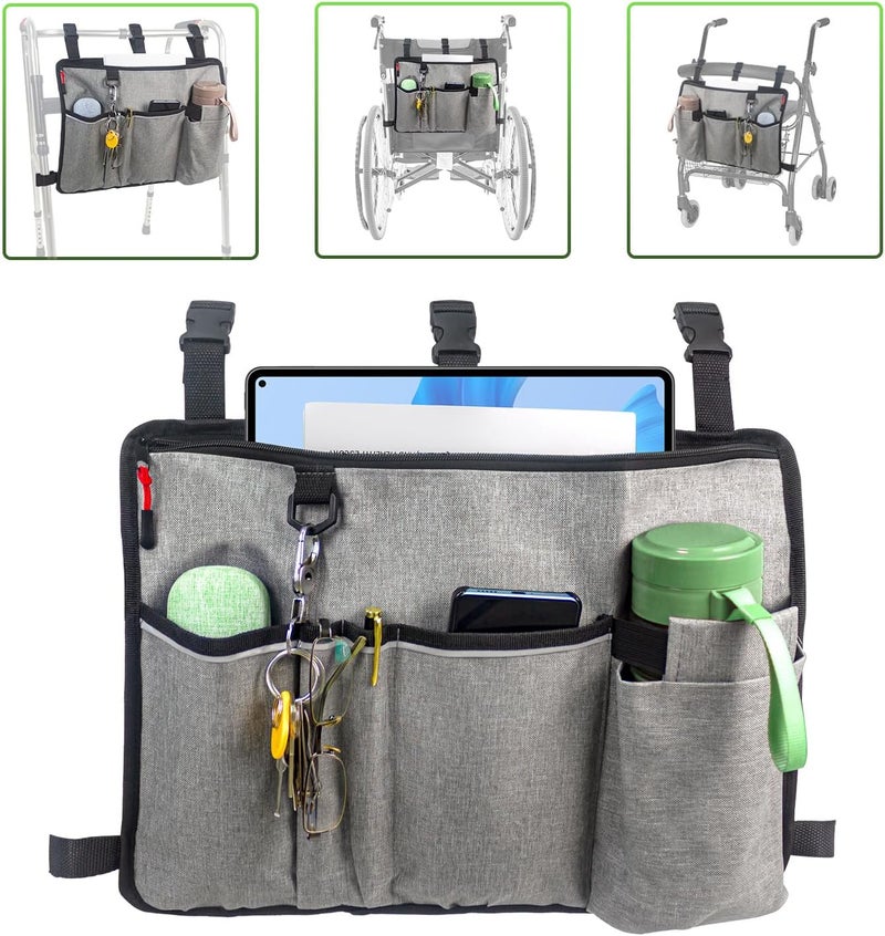 TONINT Large Walking Frame Bag with Cup Holder,Walker Tote Bag,Walker Basket,Folding Walker Attachment Hands-Free Storage Basket Mobility Aid Accessory Pouch for Elderly - Image 5
