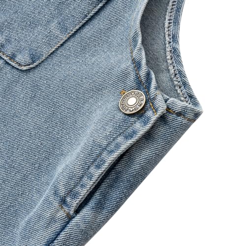 JWWN Little Boys Girls Long Denim Bib Overalls Kids Soft Cotton Rugged Relaxed Fit Jumpsuits Pants (Blue,7Years) - Image 5