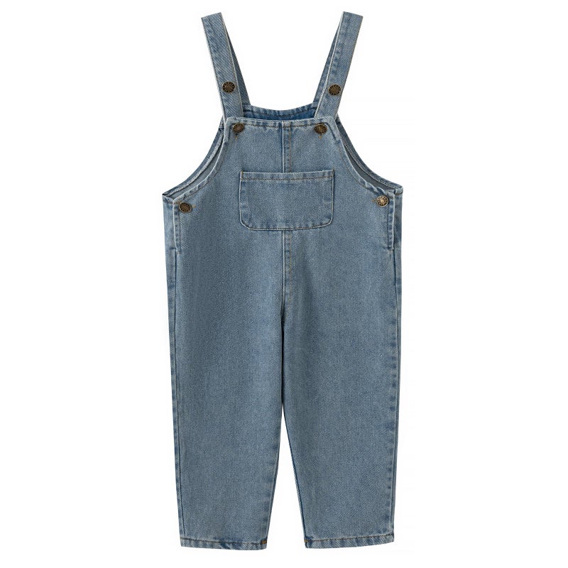 JWWN Little Boys Girls Long Denim Bib Overalls Kids Soft Cotton Rugged Relaxed Fit Jumpsuits Pants (Blue,7Years) - Image 2