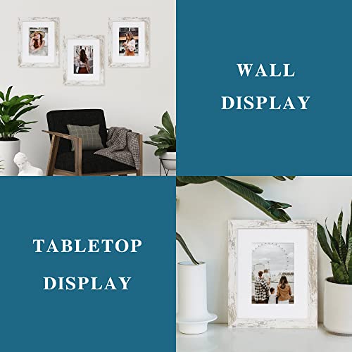 Hongkee 8x10 Picture Frame Set of 2, Made of Real Glass and Distressed White Wooden Frame - Display Picture 5x7 with Mat or 8x10 Without Mat, 8 by 10 Photo for Wall or Tabletop - Image 4