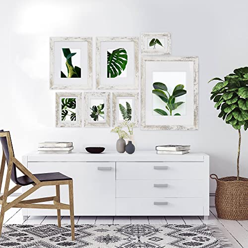 Hongkee 8x10 Picture Frame Set of 2, Made of Real Glass and Distressed White Wooden Frame - Display Picture 5x7 with Mat or 8x10 Without Mat, 8 by 10 Photo for Wall or Tabletop - Image 5