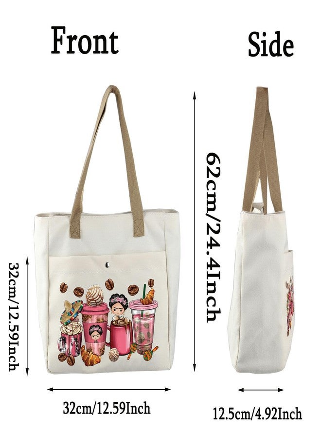 BLUPARK Funny Cafecitoy Chisme Mexican Coffee Cup Tote Mexican Concha Pun Gift Mexican Themed Tote Bag Mexican Women Bag Mexican Gift (Mexi, Coffee Croissant TO) - Image 2