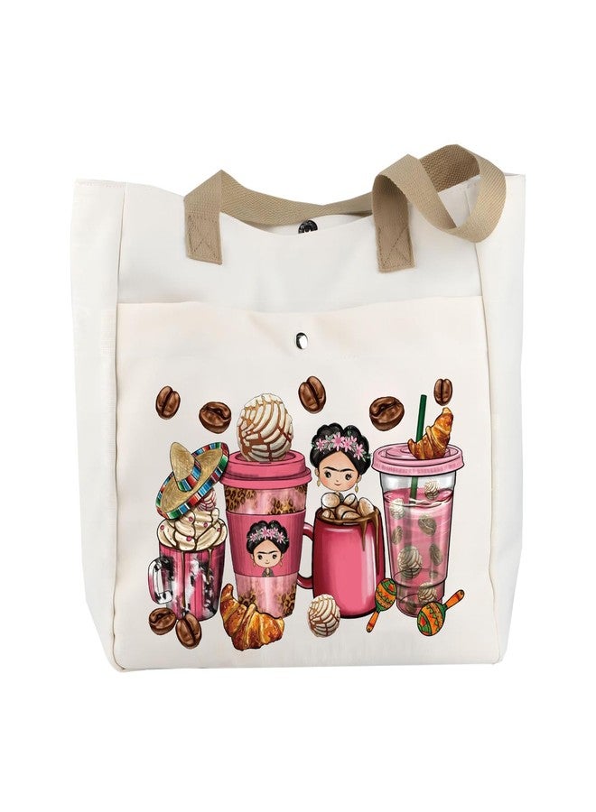 BLUPARK Funny Cafecitoy Chisme Mexican Coffee Cup Tote Mexican Concha Pun Gift Mexican Themed Tote Bag Mexican Women Bag Mexican Gift (Mexi, Coffee Croissant TO) - Image 1