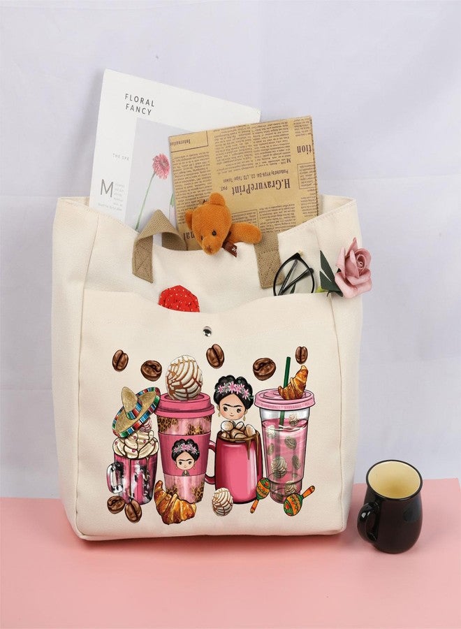 BLUPARK Funny Cafecitoy Chisme Mexican Coffee Cup Tote Mexican Concha Pun Gift Mexican Themed Tote Bag Mexican Women Bag Mexican Gift (Mexi, Coffee Croissant TO) - Image 5