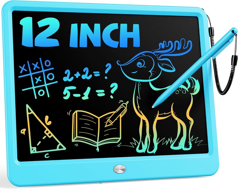 bravokids لوح كتابة LCD من برافوكيدز بحجم 12 بوصة للأطفال من عمر 3 سنوات - لوحة رسم إلكترونية ولوح رسم كهدية عيد ميلاد تعليمية للبنات والأولاد (أزرق) - Image 1