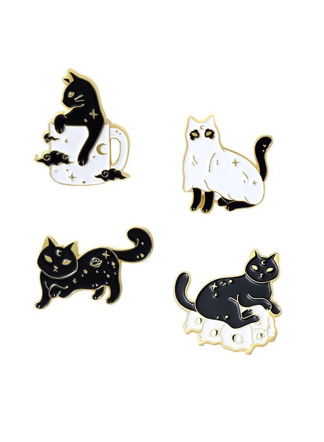 اتش اس جميل المينا القط ودبابيس الكتاب مجموعة ، دبابيس بروش الكرتون بروش دبابيس التلبيب شارات لحقائب الملابس سترة قميص سترة حقيبة ظهر التبعي DIY الحرف اليدوية (أسود ، 4 قطع) - Image 1