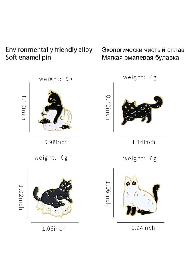 اتش اس جميل المينا القط ودبابيس الكتاب مجموعة ، دبابيس بروش الكرتون بروش دبابيس التلبيب شارات لحقائب الملابس سترة قميص سترة حقيبة ظهر التبعي DIY الحرف اليدوية (أسود ، 4 قطع) - Image 2