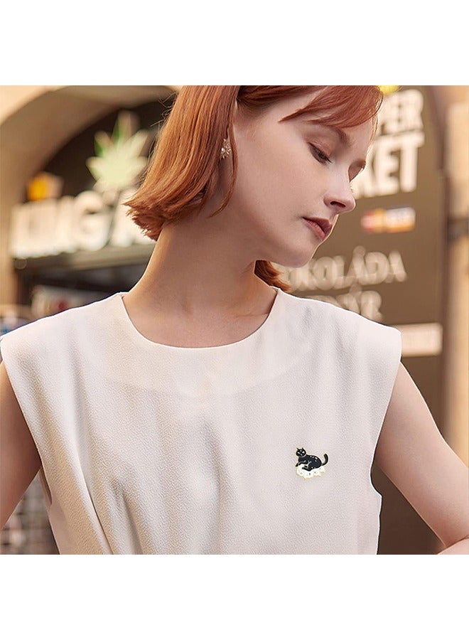 اتش اس جميل المينا القط ودبابيس الكتاب مجموعة ، دبابيس بروش الكرتون بروش دبابيس التلبيب شارات لحقائب الملابس سترة قميص سترة حقيبة ظهر التبعي DIY الحرف اليدوية (أسود ، 4 قطع) - Image 5