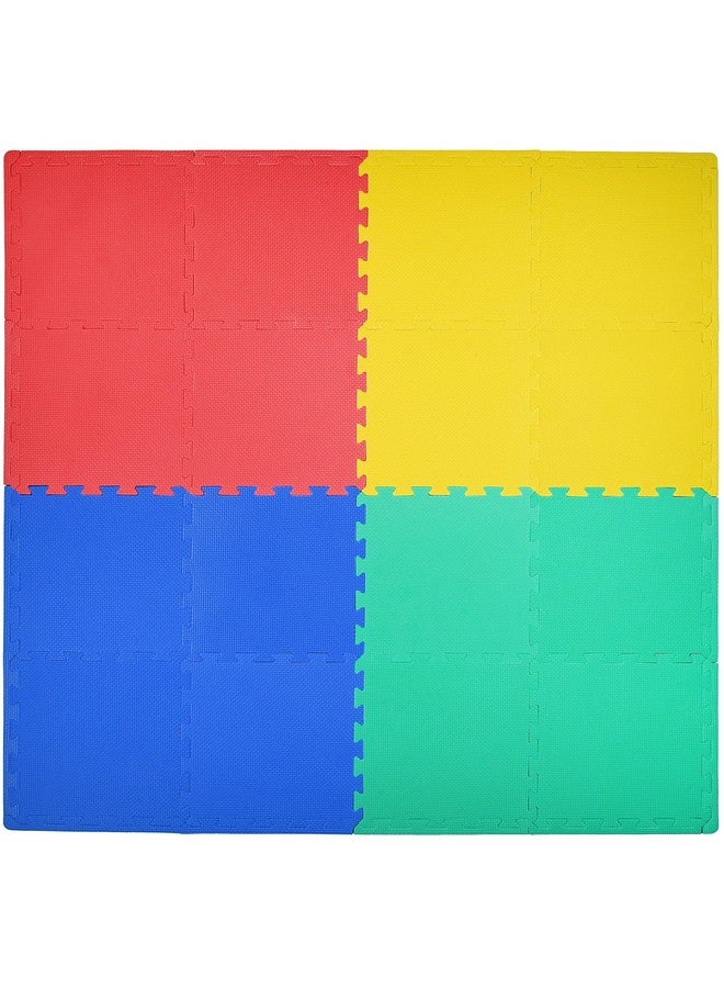 KC Cubs حصائر لعب فوم EVA متعددة الألوان للأطفال من KC Cubs، غير سامة وآمنة، تتكون من 16 بلاطة، 4 ألوان، 11.5 بوصة × 11.5 بوصة، 24 حافة (EVA001) - Image 2
