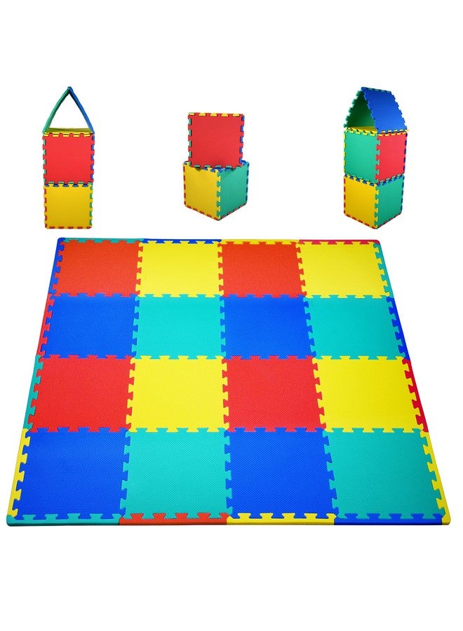 KC Cubs حصائر لعب فوم EVA متعددة الألوان للأطفال من KC Cubs، غير سامة وآمنة، تتكون من 16 بلاطة، 4 ألوان، 11.5 بوصة × 11.5 بوصة، 24 حافة (EVA001) - Image 1