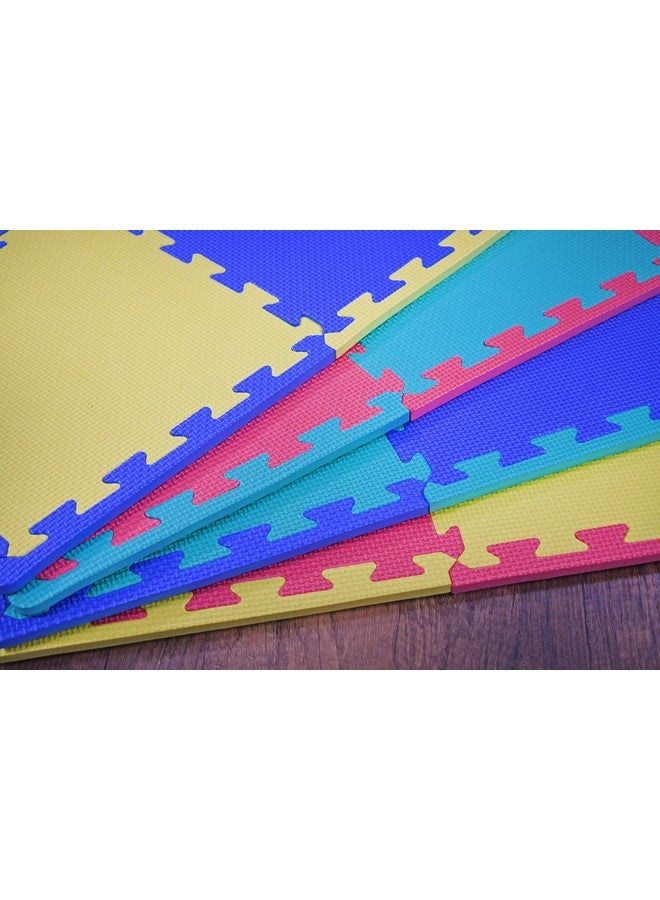 KC Cubs حصائر لعب فوم EVA متعددة الألوان للأطفال من KC Cubs، غير سامة وآمنة، تتكون من 16 بلاطة، 4 ألوان، 11.5 بوصة × 11.5 بوصة، 24 حافة (EVA001) - Image 3