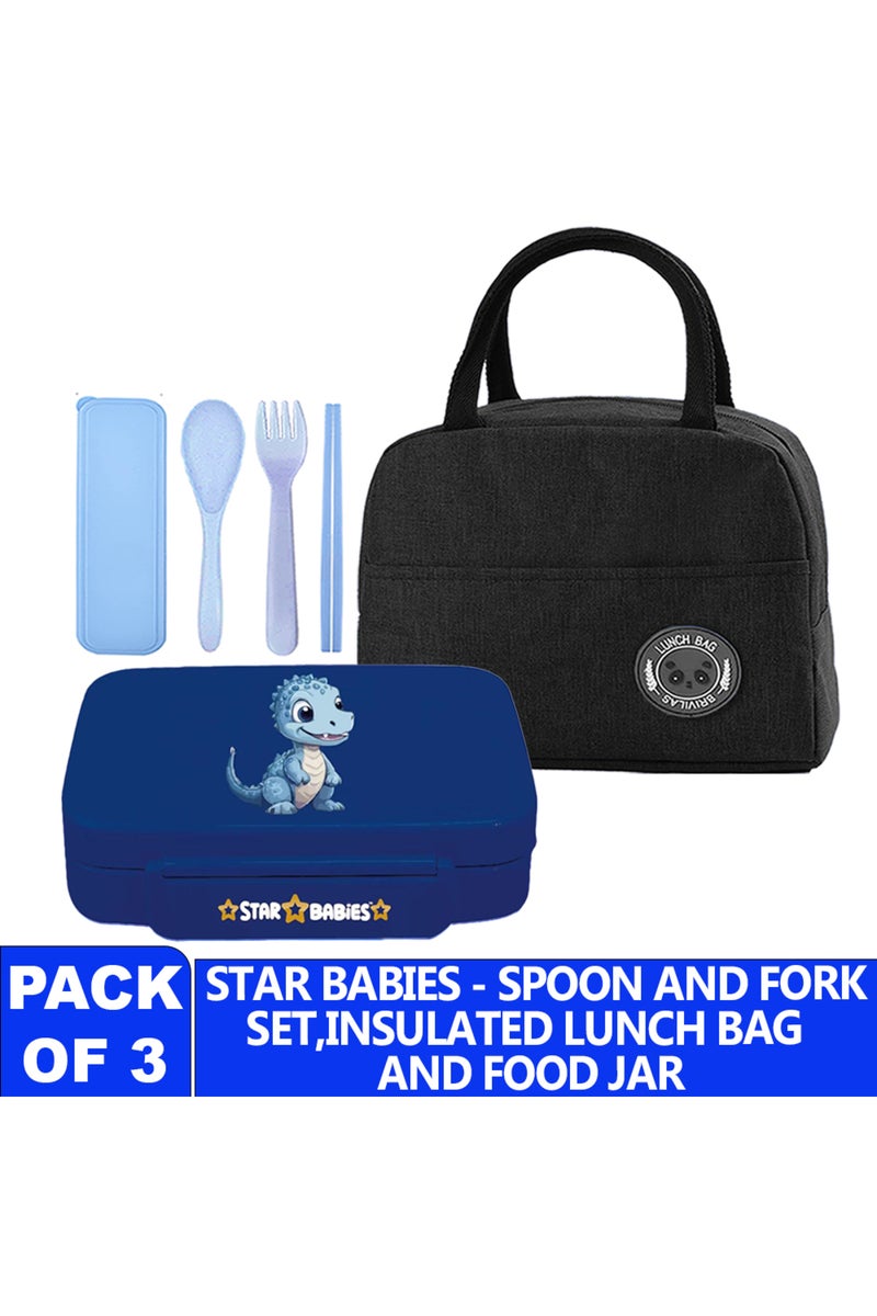 Star Babies Insulated Mini Lunch Bag with 5 Compartment Lunch Box and Fork-Spoon Set- Black - Image 1