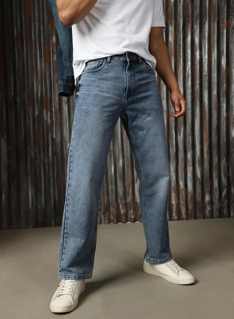 HIGH STAR Men's Indigo 100% Cotton Distressed Jeans