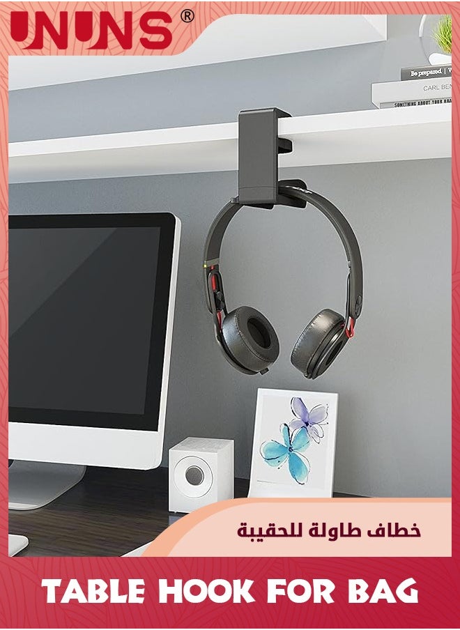 UNUNS - PC Gaming Headset Headphone Hook Holder Hanger Mount,Headphones Stand With Adjustable And Rotating Arm Clamp,Under Desk Design Universal Fit,Built In Cable Clip Organizer - Image 1