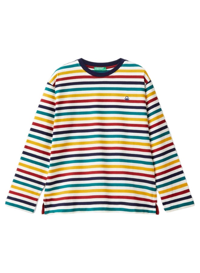 Benetton Boys Striped Long Sleeve T-Shirt - Image 1