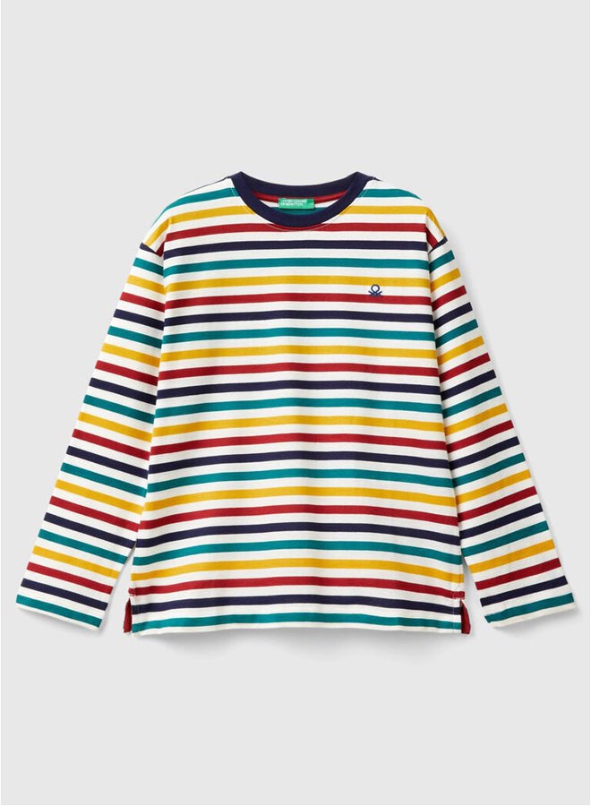 Benetton Boys Striped Long Sleeve T-Shirt - Image 4