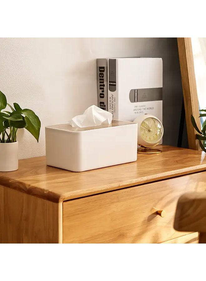 حامل علبة المناديل الأبيض الحديث ذو الغطاء - موزع مربع بسيط للحمام والمكتب - Image 5