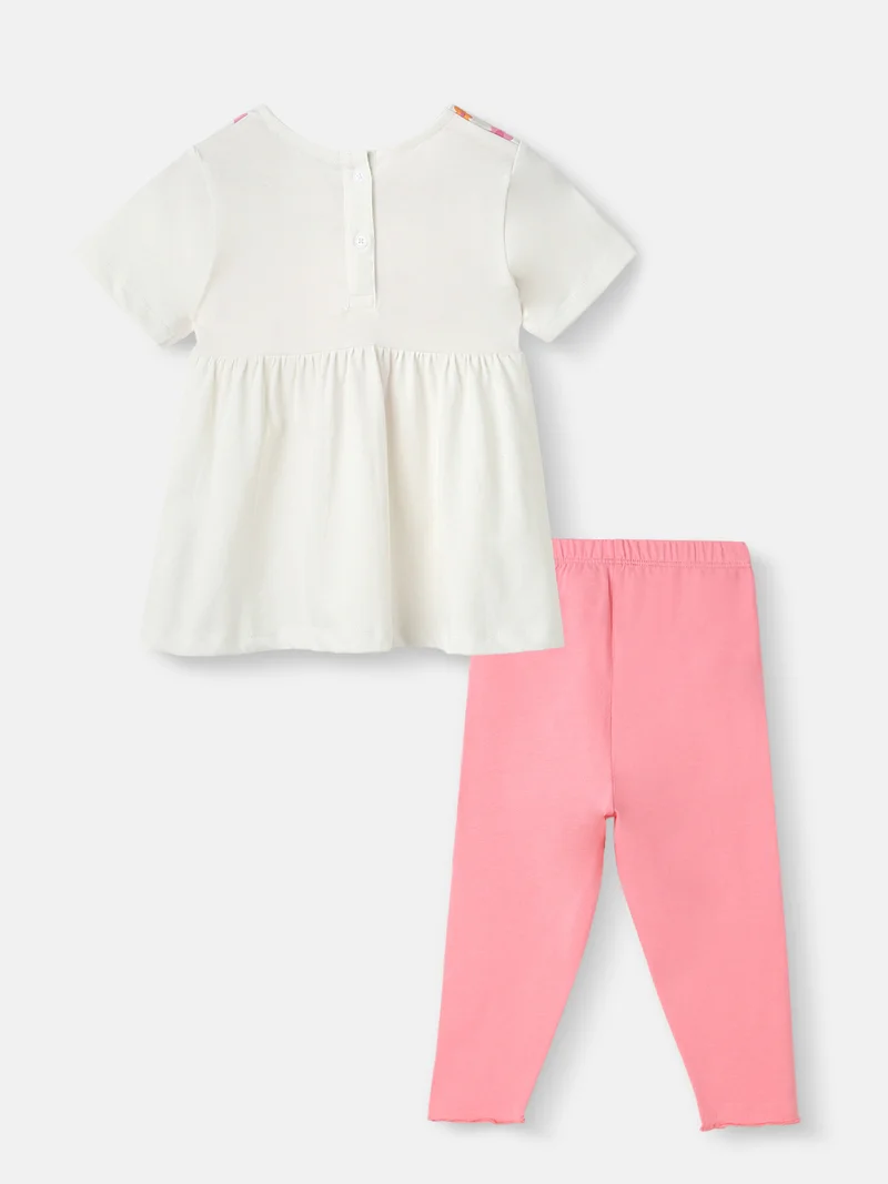 Nautinati Nautinati Girls' Cotton Floral Top and Bottoms With Gathered Waistline and Tassels