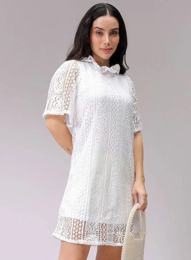 Women Fit and Flared Floral Printed Round Neck Short Sleeve Shift Dress